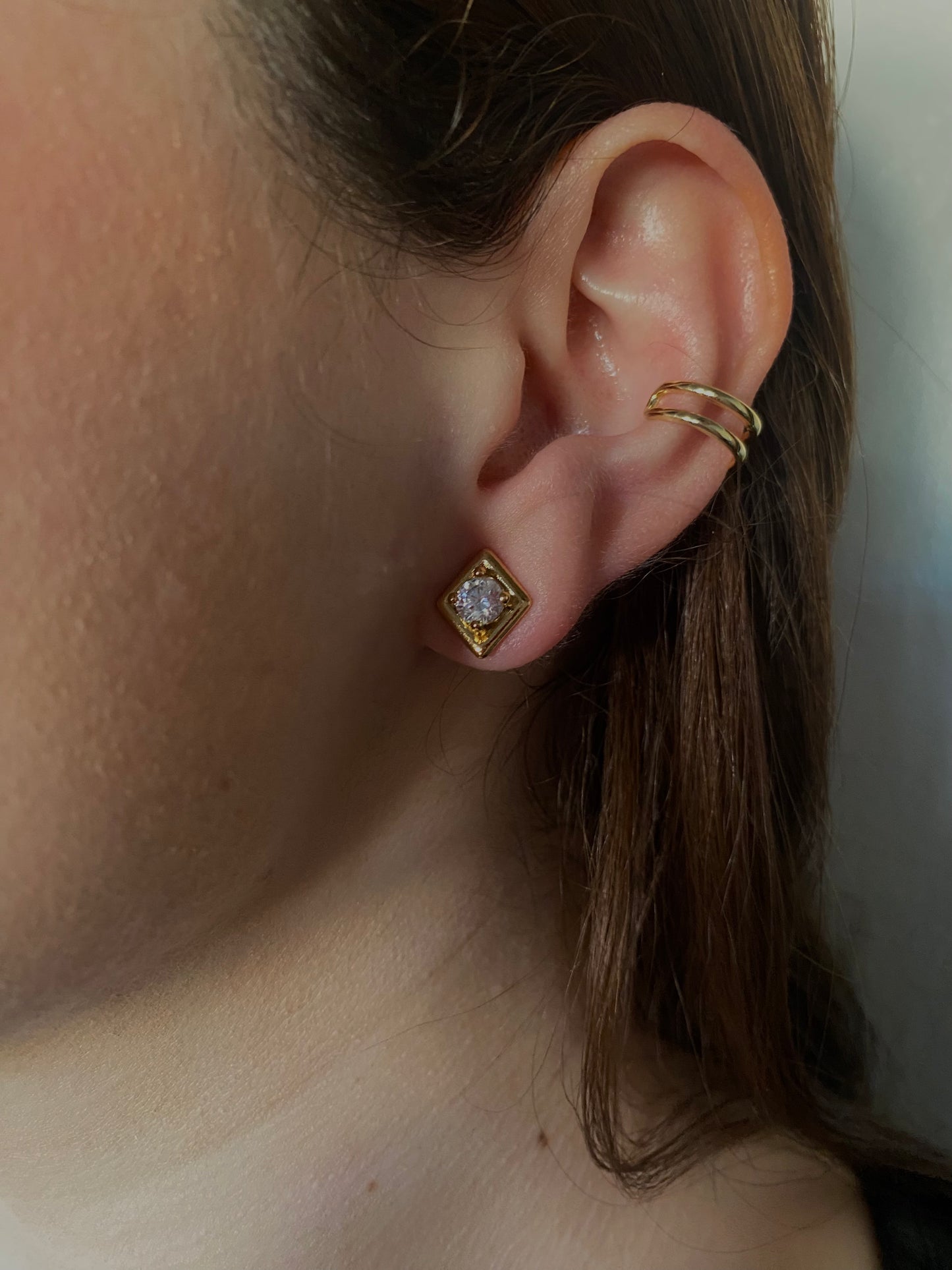 #34 Gold Diamond Shaped Earrings with Crystals