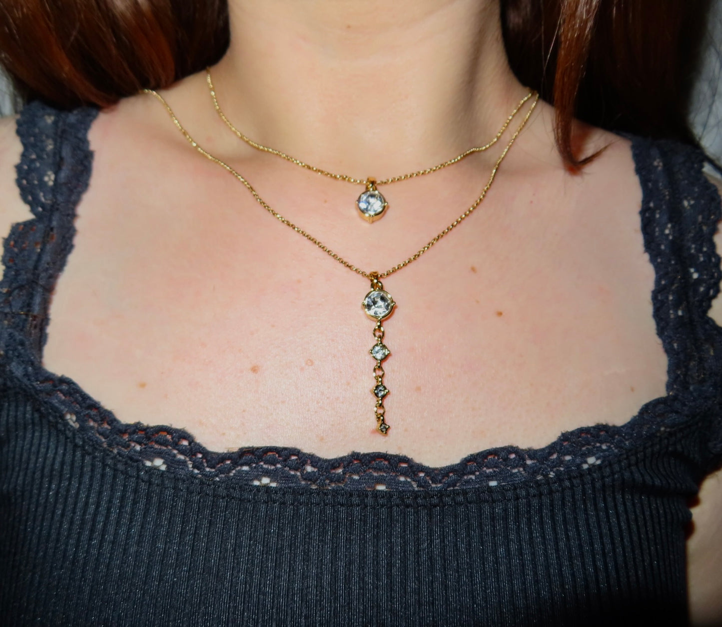 #30 Layered Gold Necklace with Clear Crystals