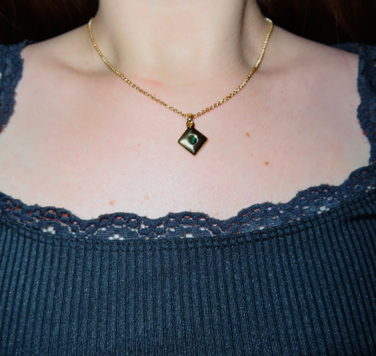 #32 Gold Necklace with Diamond Shape Pendant