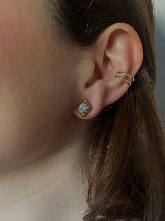 #34 Gold Diamond Shaped Earrings with Crystals