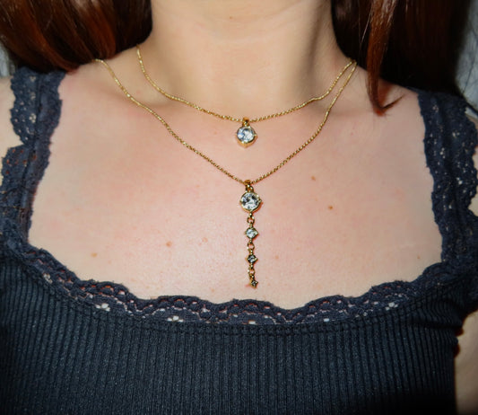 #30 Layered Gold Necklace with Clear Crystals
