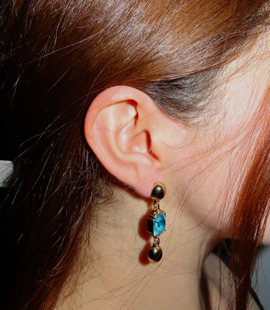 #40 Gold Earrings with Blue Crystal Gem