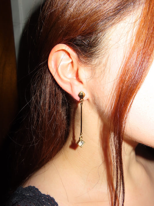 #43 Gold Dangle Earrings with Diamond-shaped Charm